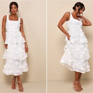 Lulu's White Layered Floral Dress